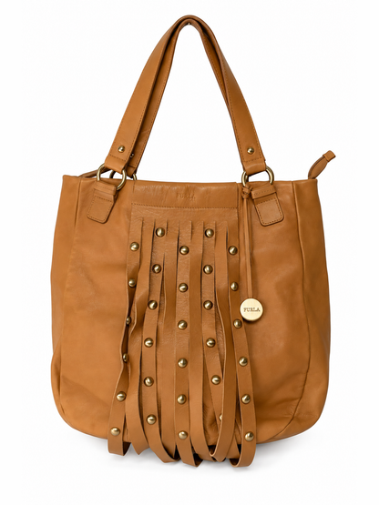 Furla Studded Fringe Leather Tote Bag