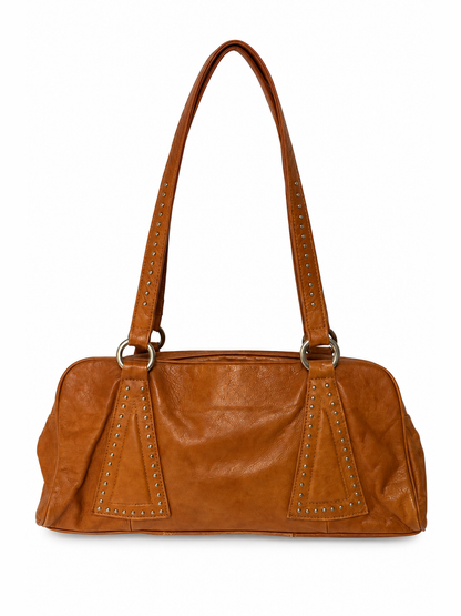 Studded Leather Mini Boston Bag with Double Zip