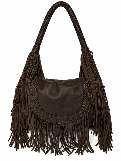 Fringe Leather Hobo Bag