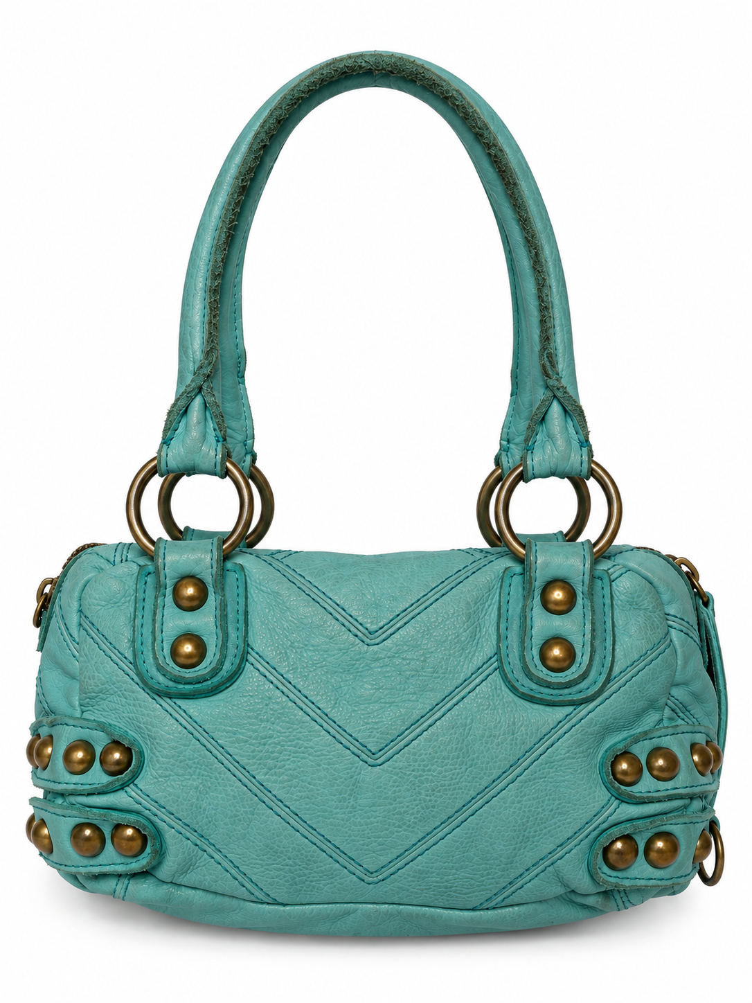 Y2K Aqua Studded Leather Structured Handbag