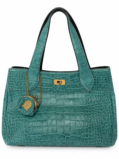 Turquoise Croc-Embossed Leather Bag