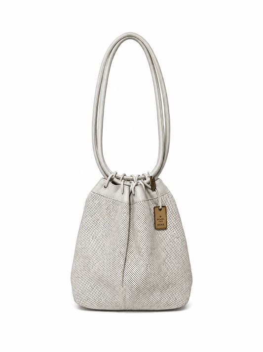 Gucci White Mesh Leather Ring Handle Shoulder Bag