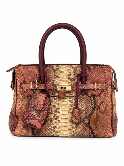 Python-Print Leather Bag with Padlock & Pouch