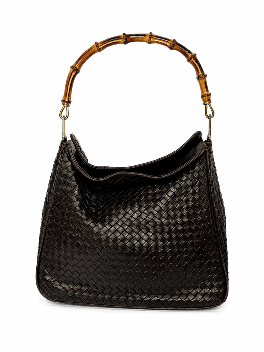 Vintage Woven Leather & Bamboo Bag